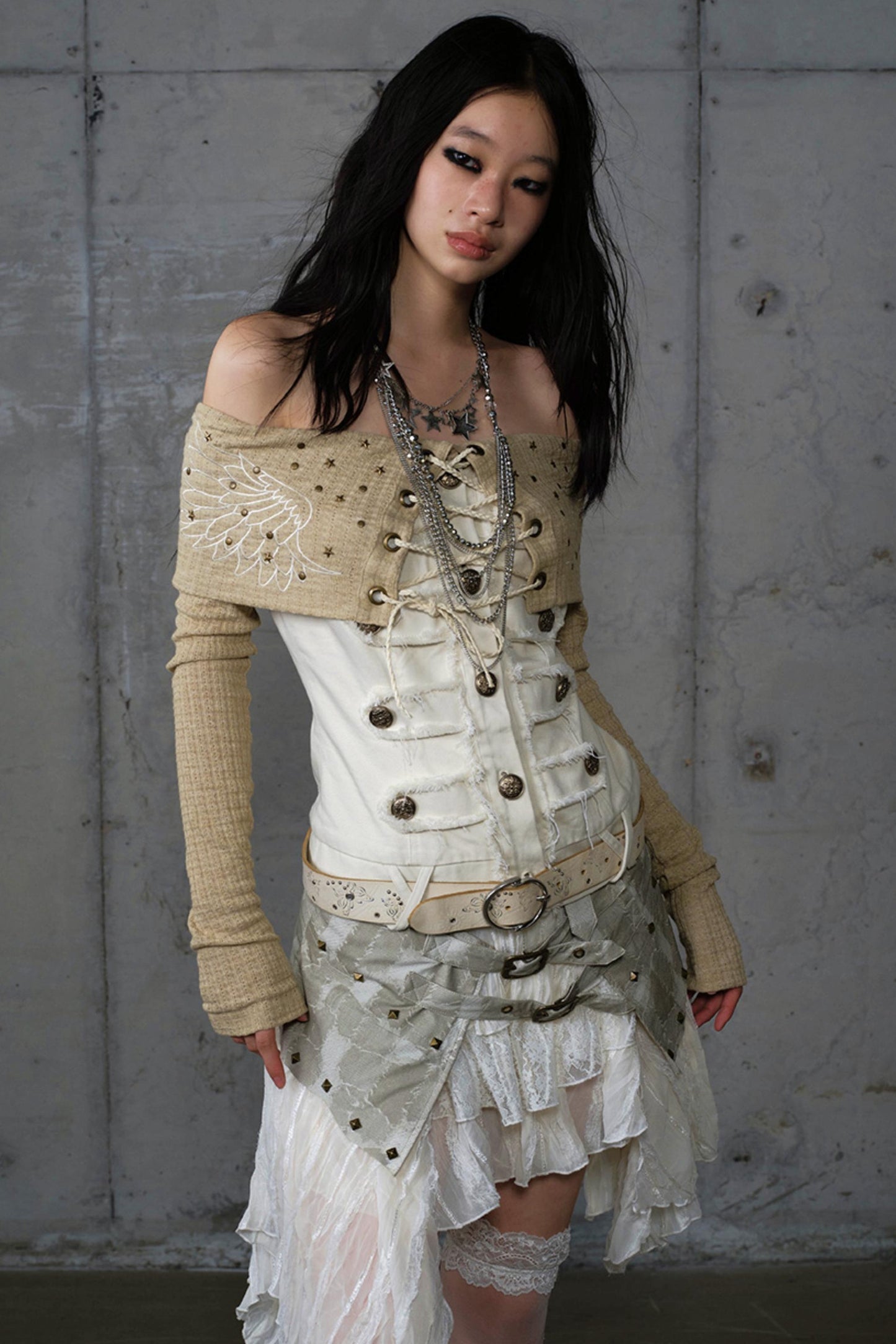 Vintage Denim Embroidered Long Sleeve Shirt