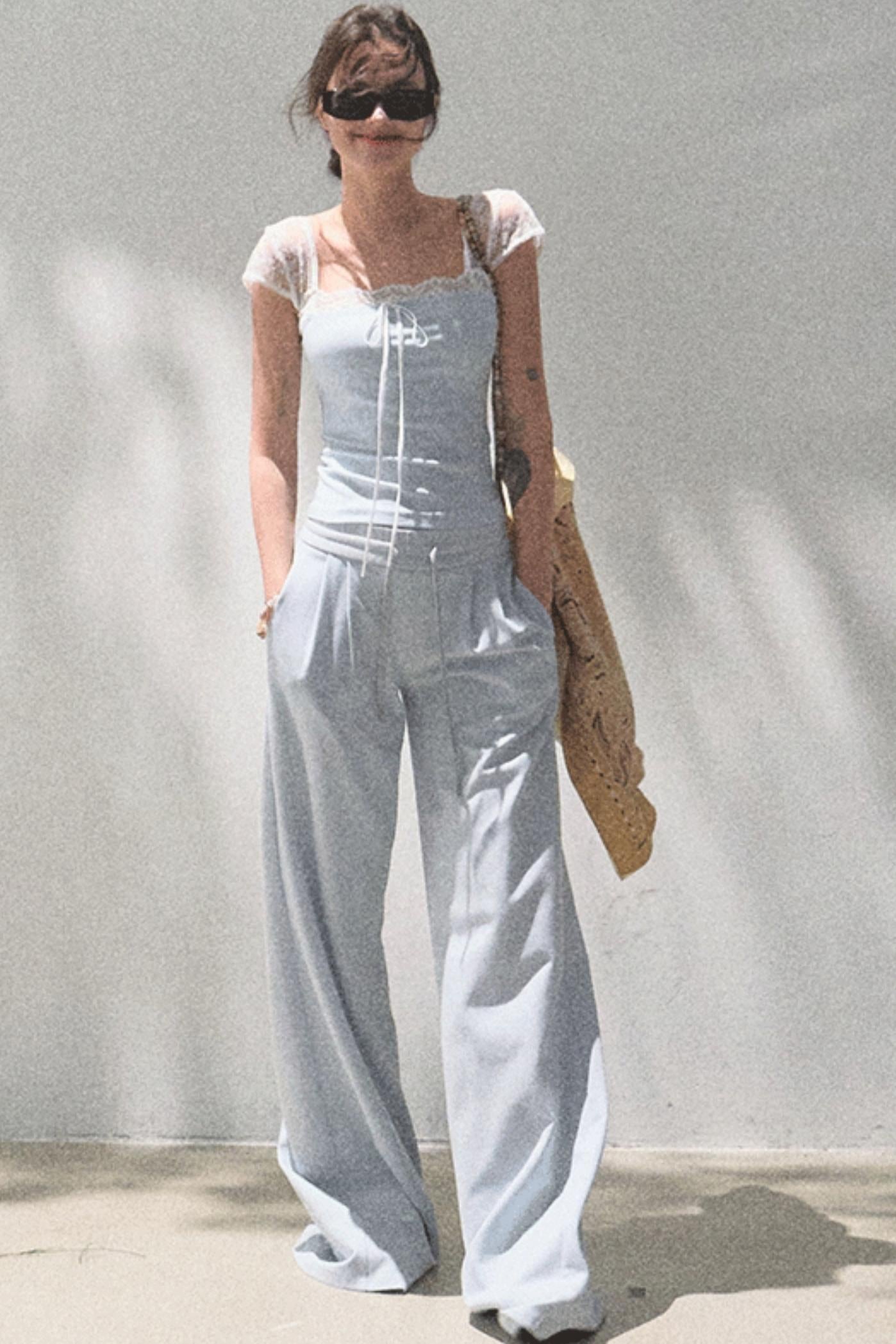 Cotton V-Neck Wide Leg Set-Up