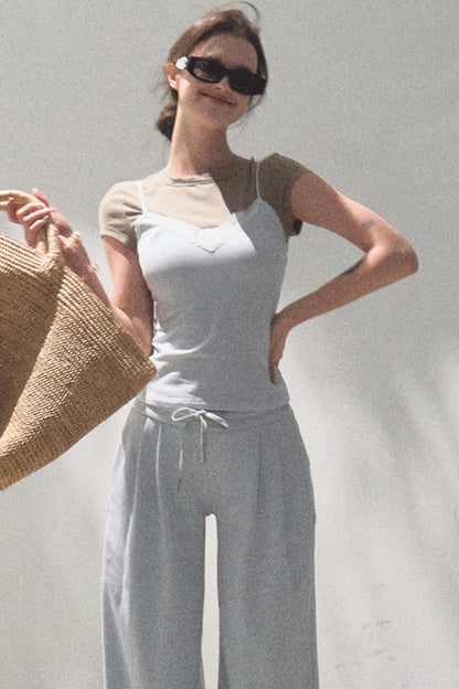 Cotton V-Neck Wide Leg Set-Up