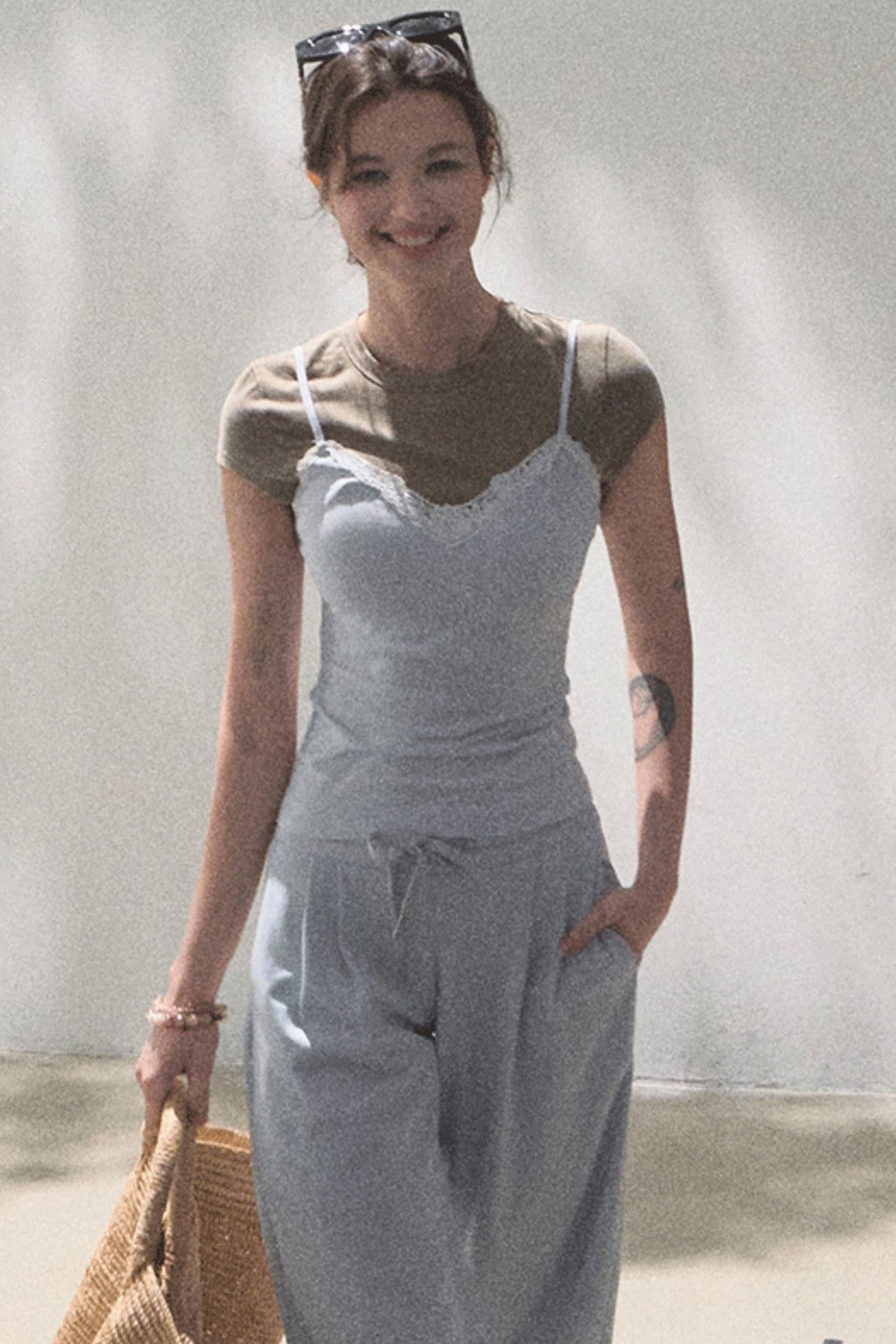 Cotton V-Neck Wide Leg Set-Up