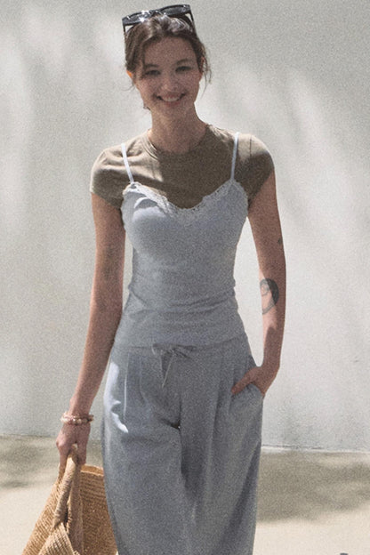 Cotton V-Neck Wide Leg Set-Up