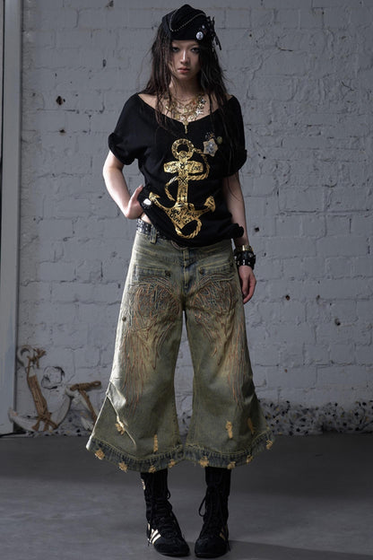 Winged Denim Trousers