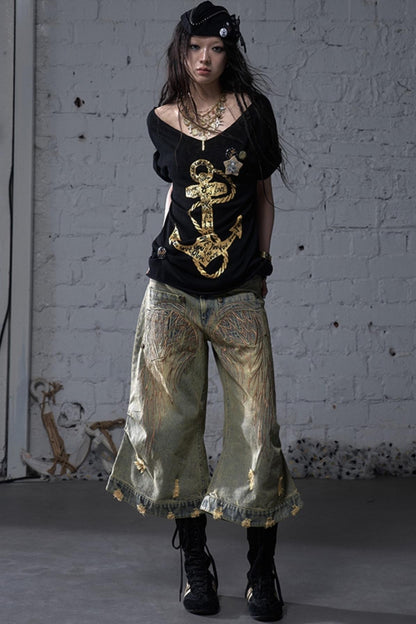 Winged Denim Trousers
