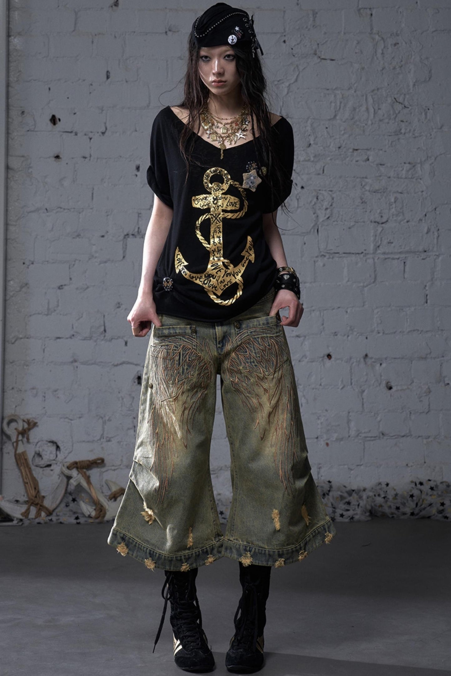 Winged Denim Trousers