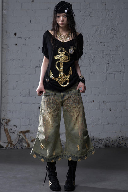 Winged Denim Trousers