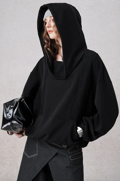 Irregular Lace Hooded  Sweater