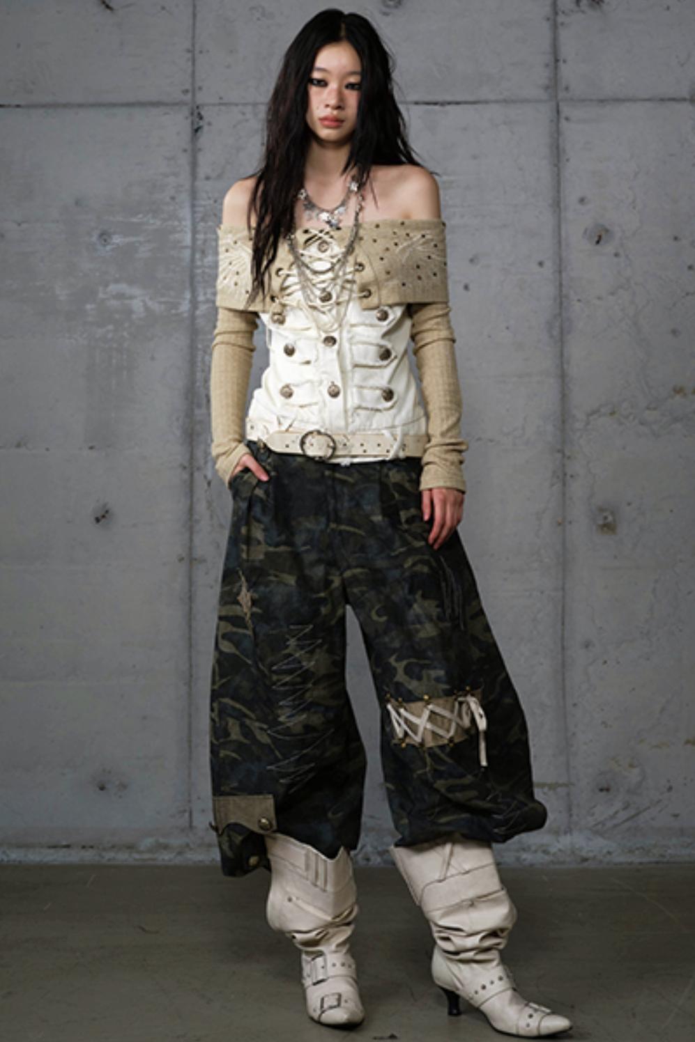 Vintage Denim Embroidered Long Sleeve Shirt