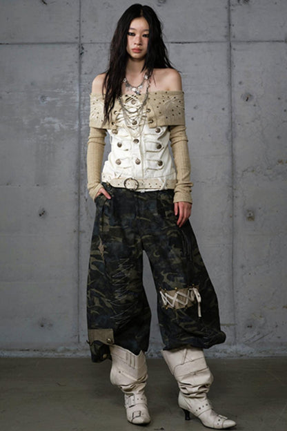 Vintage Denim Embroidered Long Sleeve Shirt