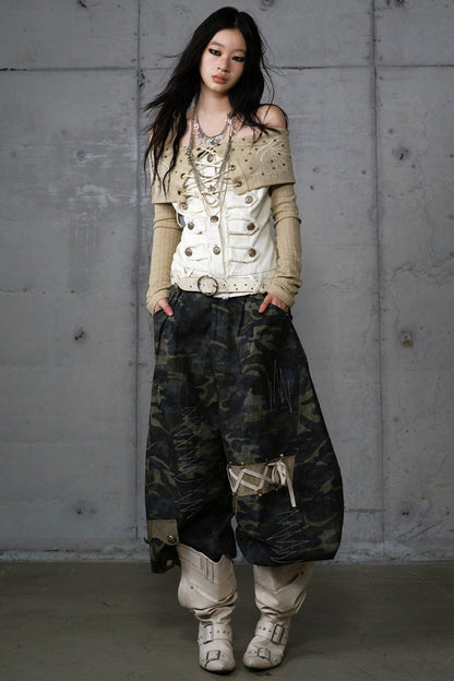 Vintage Denim Embroidered Long Sleeve Shirt