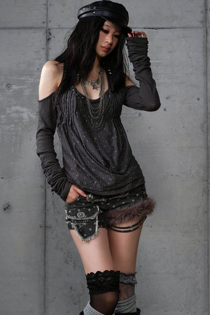 Leaky Shoulder Long Sleeve Top