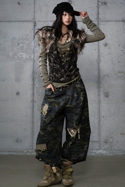 Heavy Industry Embroidery Camouflage Trousers