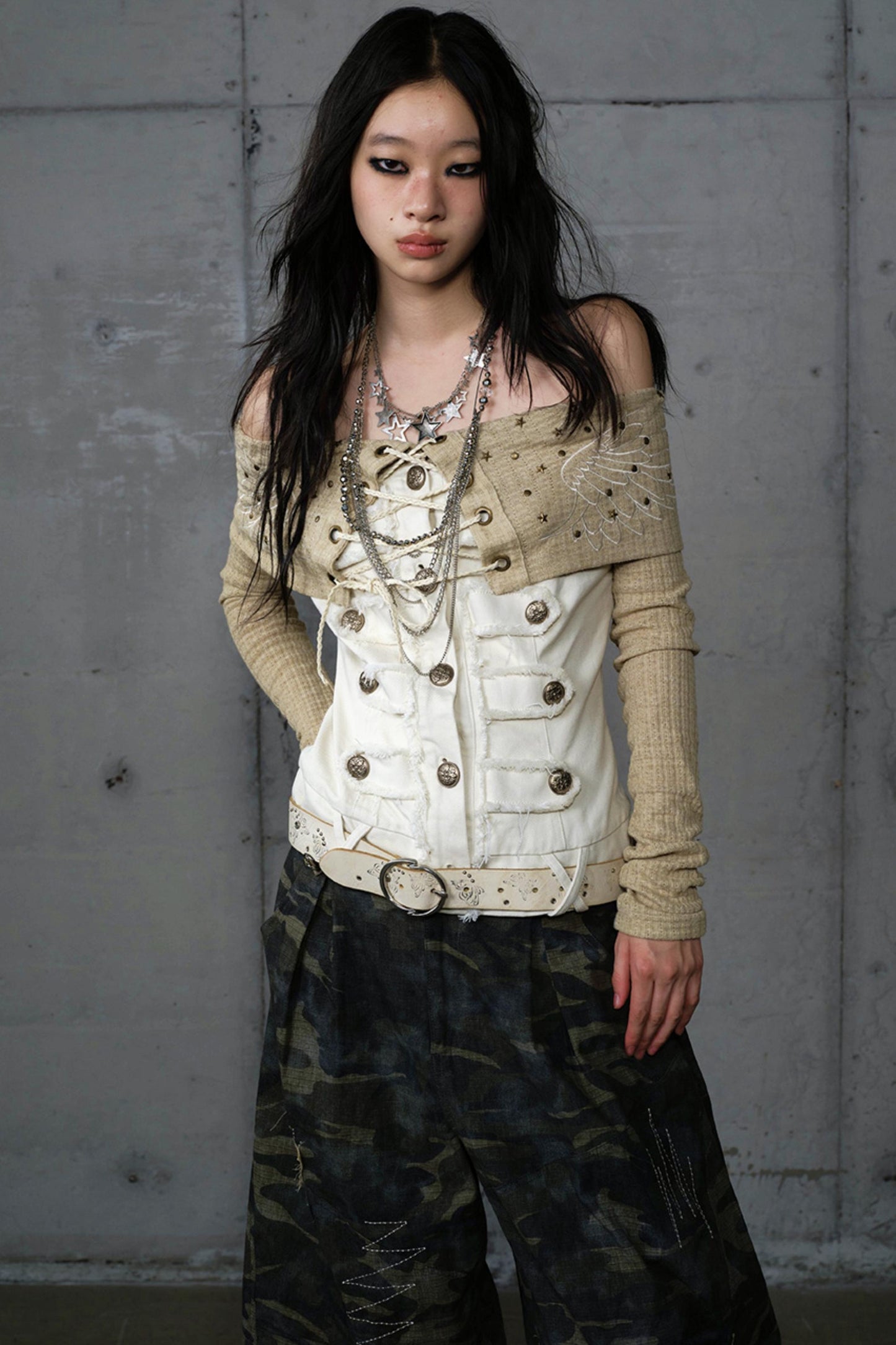 Vintage Denim Embroidered Long Sleeve Shirt