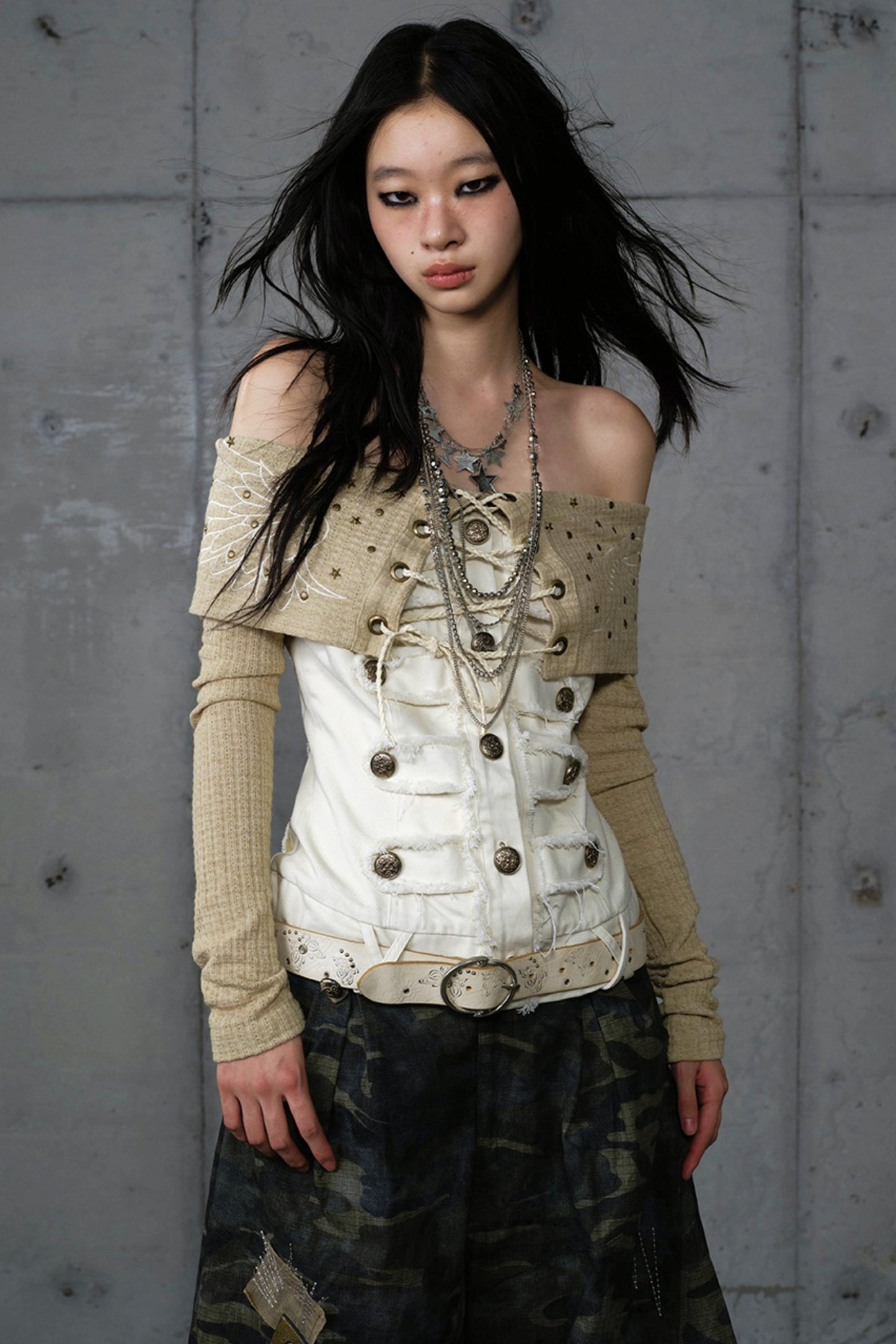 Vintage Denim Embroidered Long Sleeve Shirt