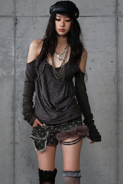 Leaky Shoulder Long Sleeve Top