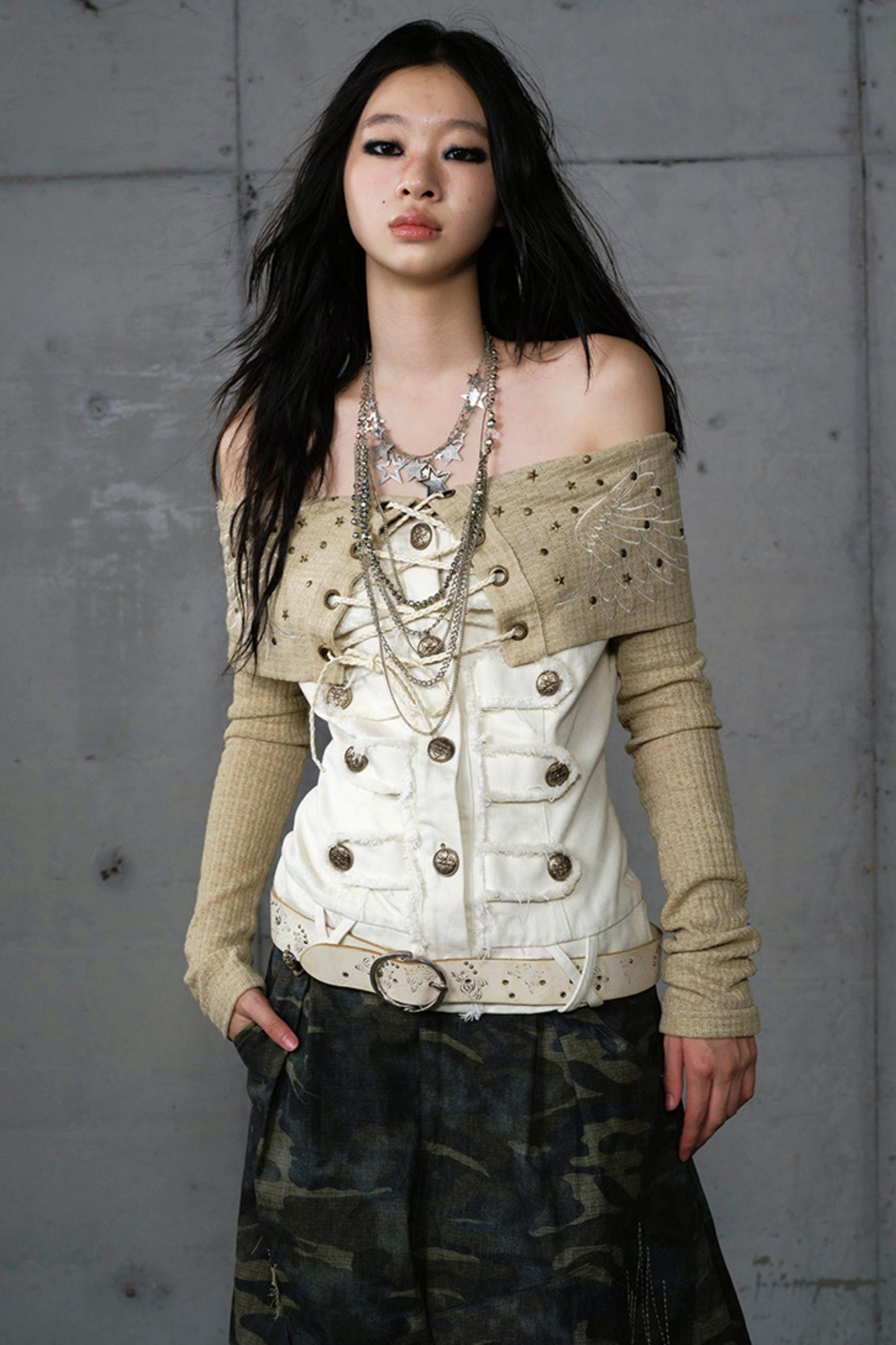 Vintage Denim Embroidered Long Sleeve Shirt