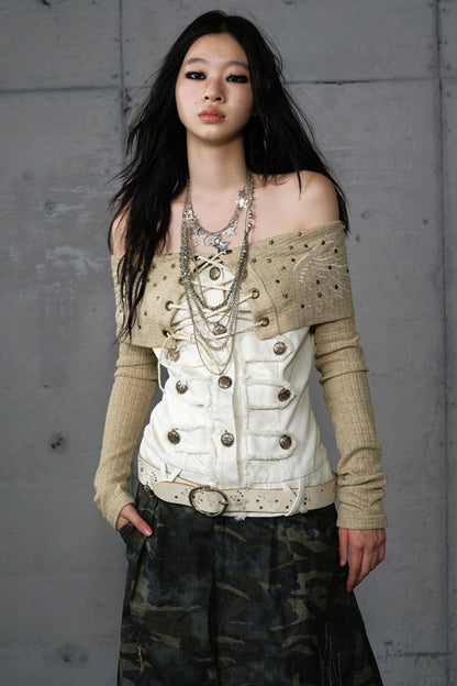 Vintage Denim Embroidered Long Sleeve Shirt