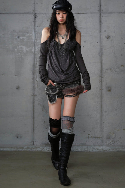 Leaky Shoulder Long Sleeve Top