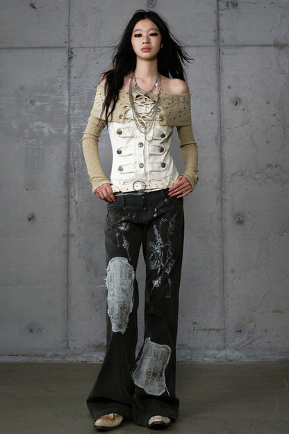 Vintage Denim Embroidered Long Sleeve Shirt