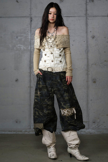 Heavy Industry Embroidery Camouflage Trousers