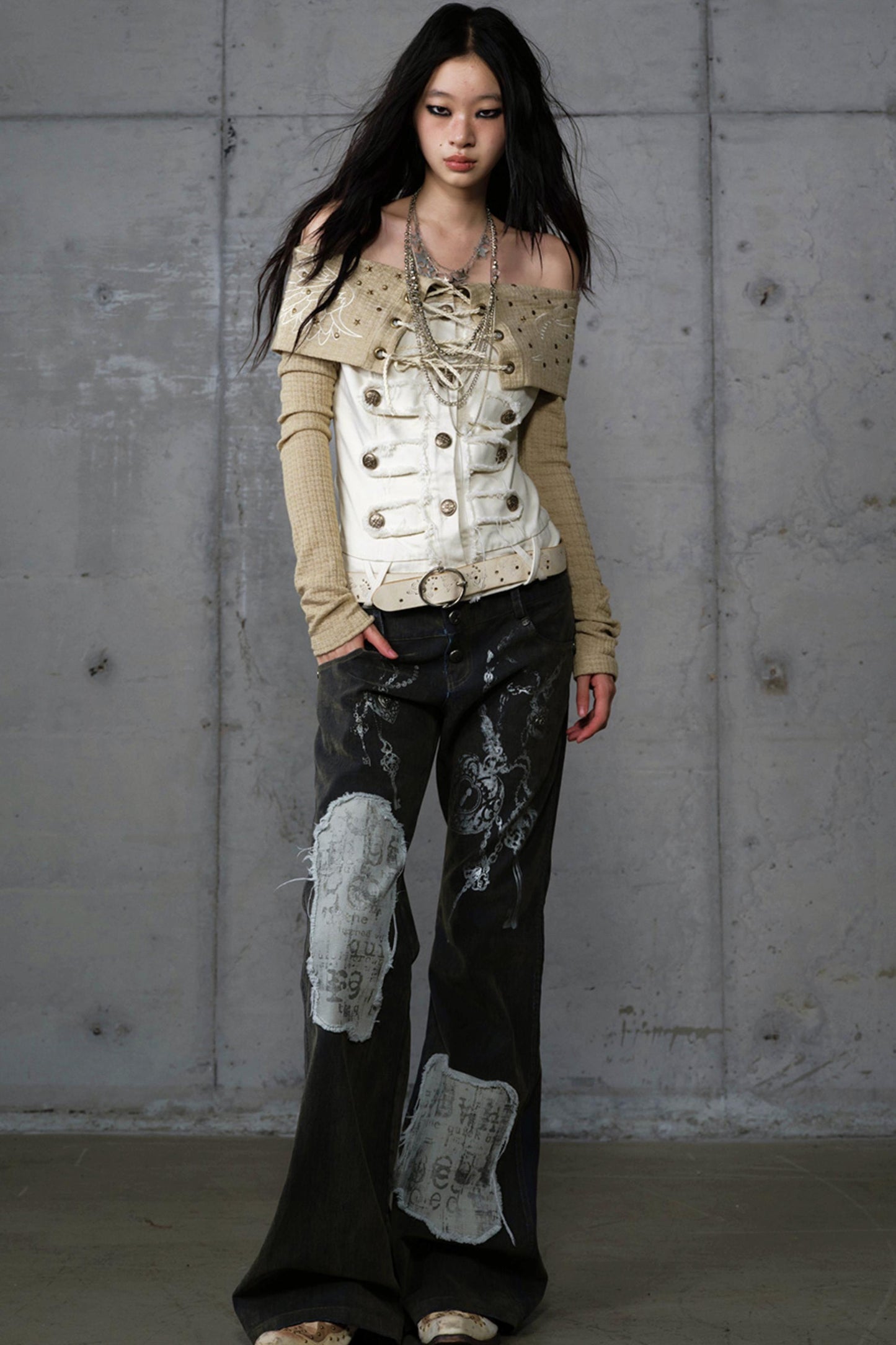 Vintage Denim Embroidered Long Sleeve Shirt