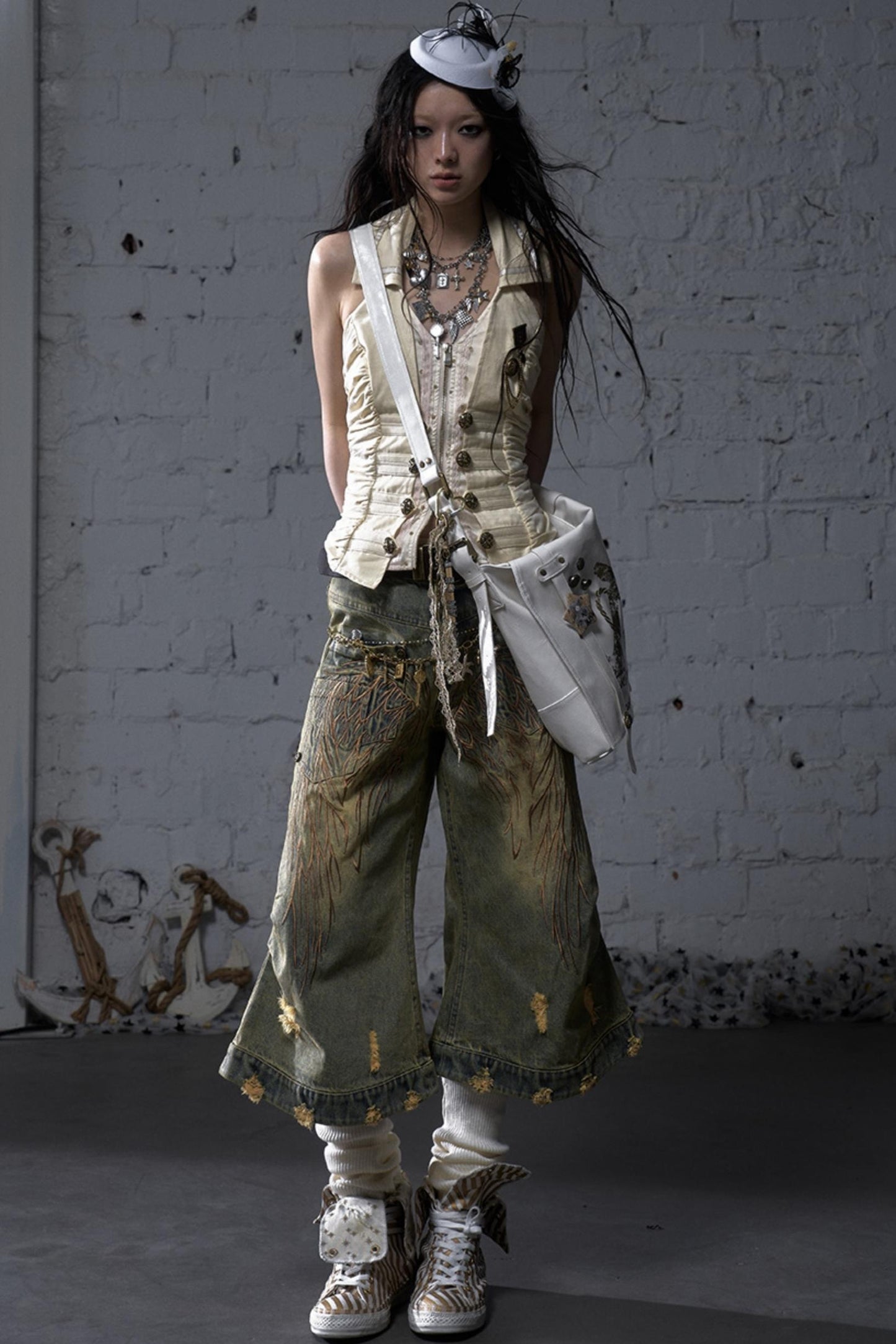 Winged Denim Trousers