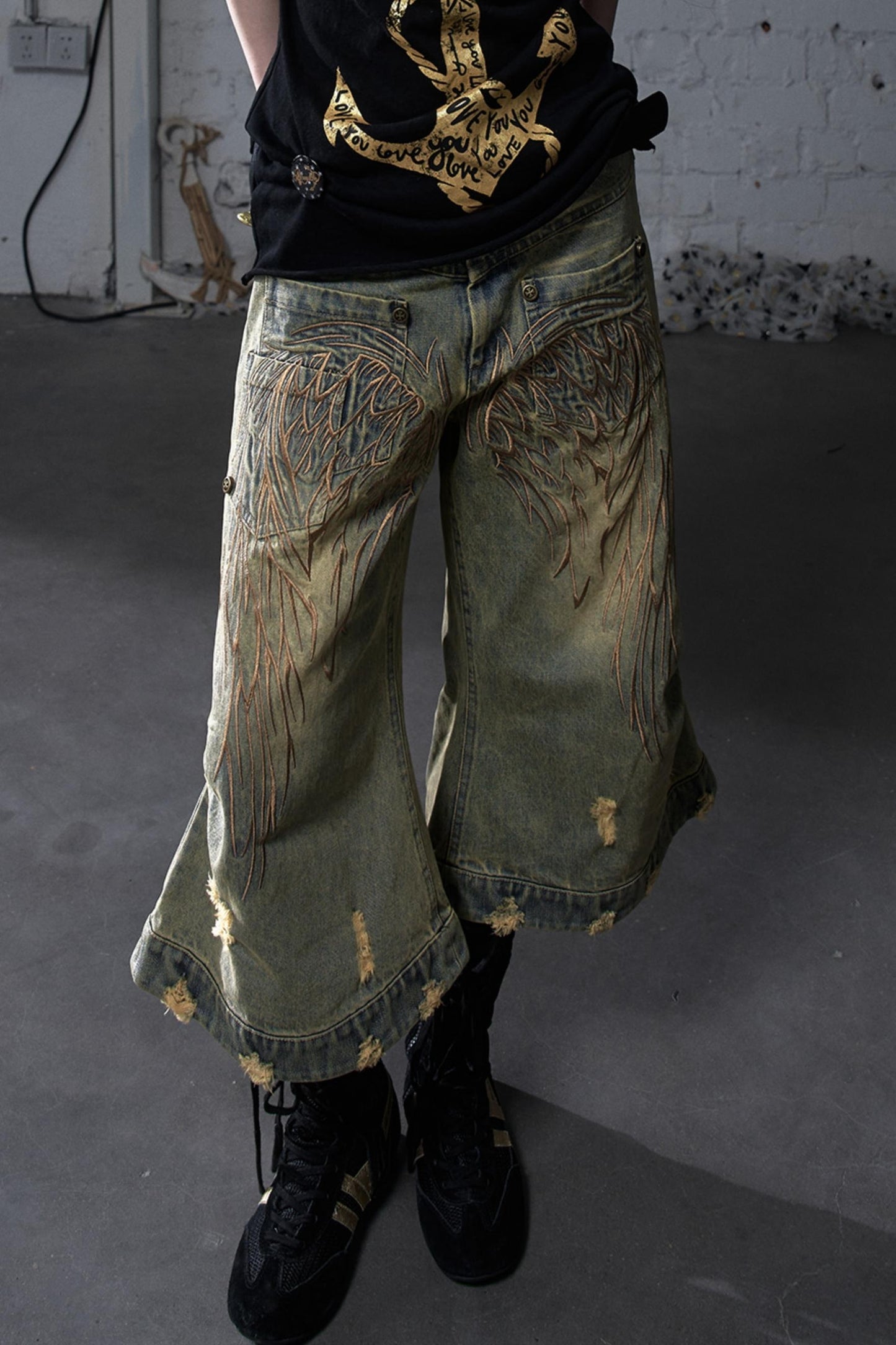 Winged Denim Trousers