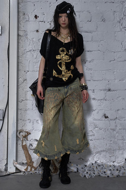 Winged Denim Trousers