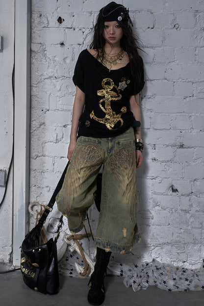 Winged Denim Trousers