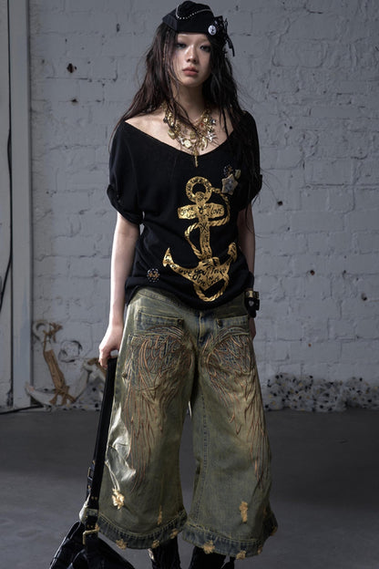 Winged Denim Trousers