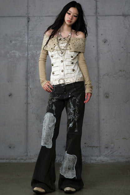 Vintage Denim Embroidered Long Sleeve Shirt