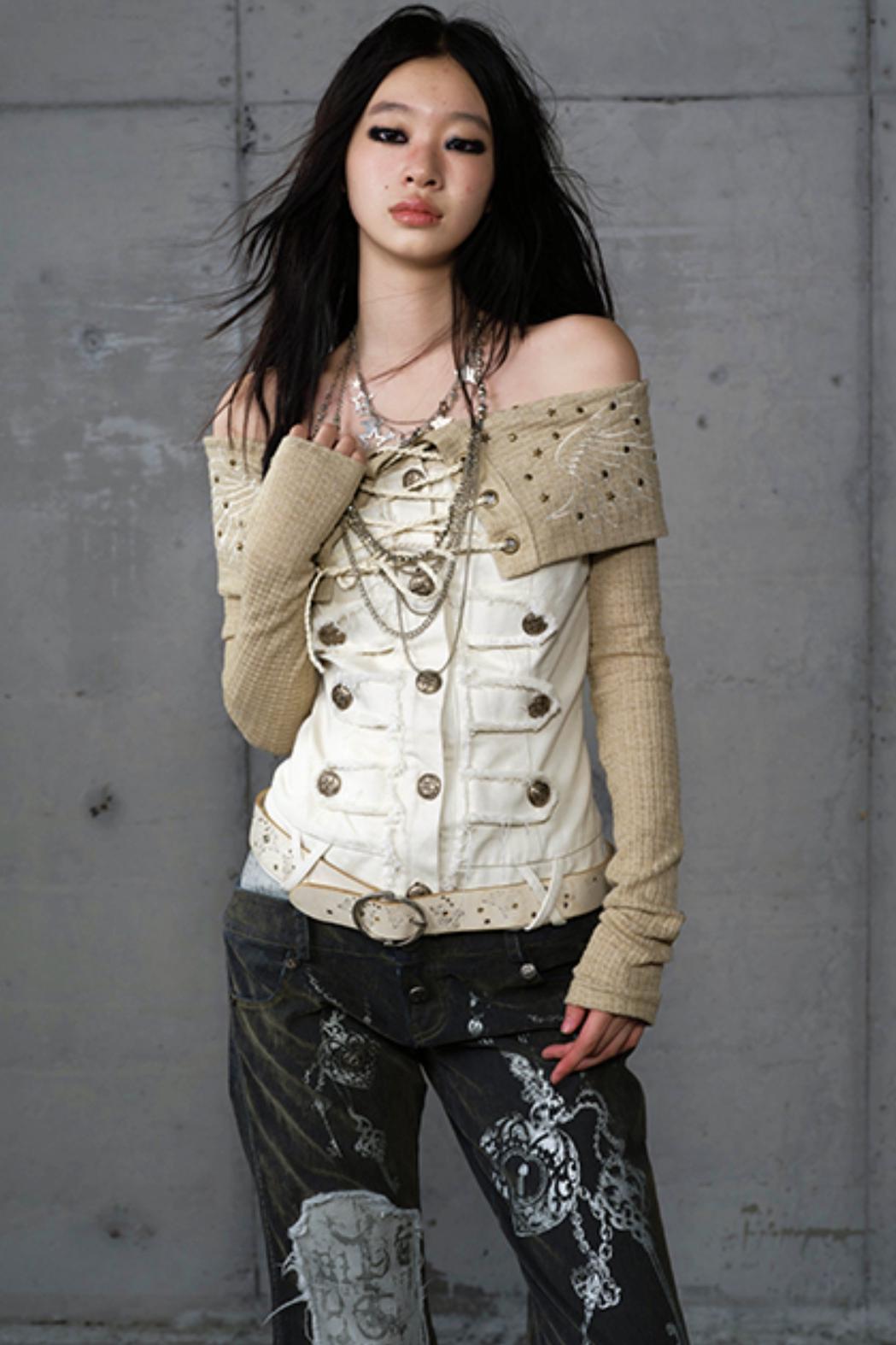 Vintage Denim Embroidered Long Sleeve Shirt