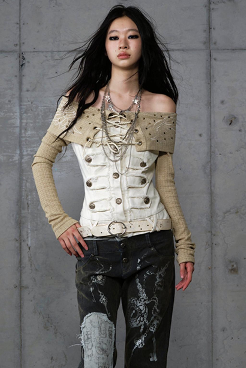 Vintage Denim Embroidered Long Sleeve Shirt