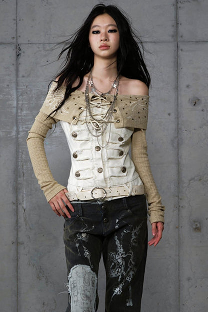 Vintage Denim Embroidered Long Sleeve Shirt