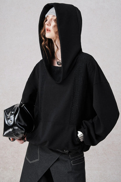 Irregular Lace Hooded  Sweater