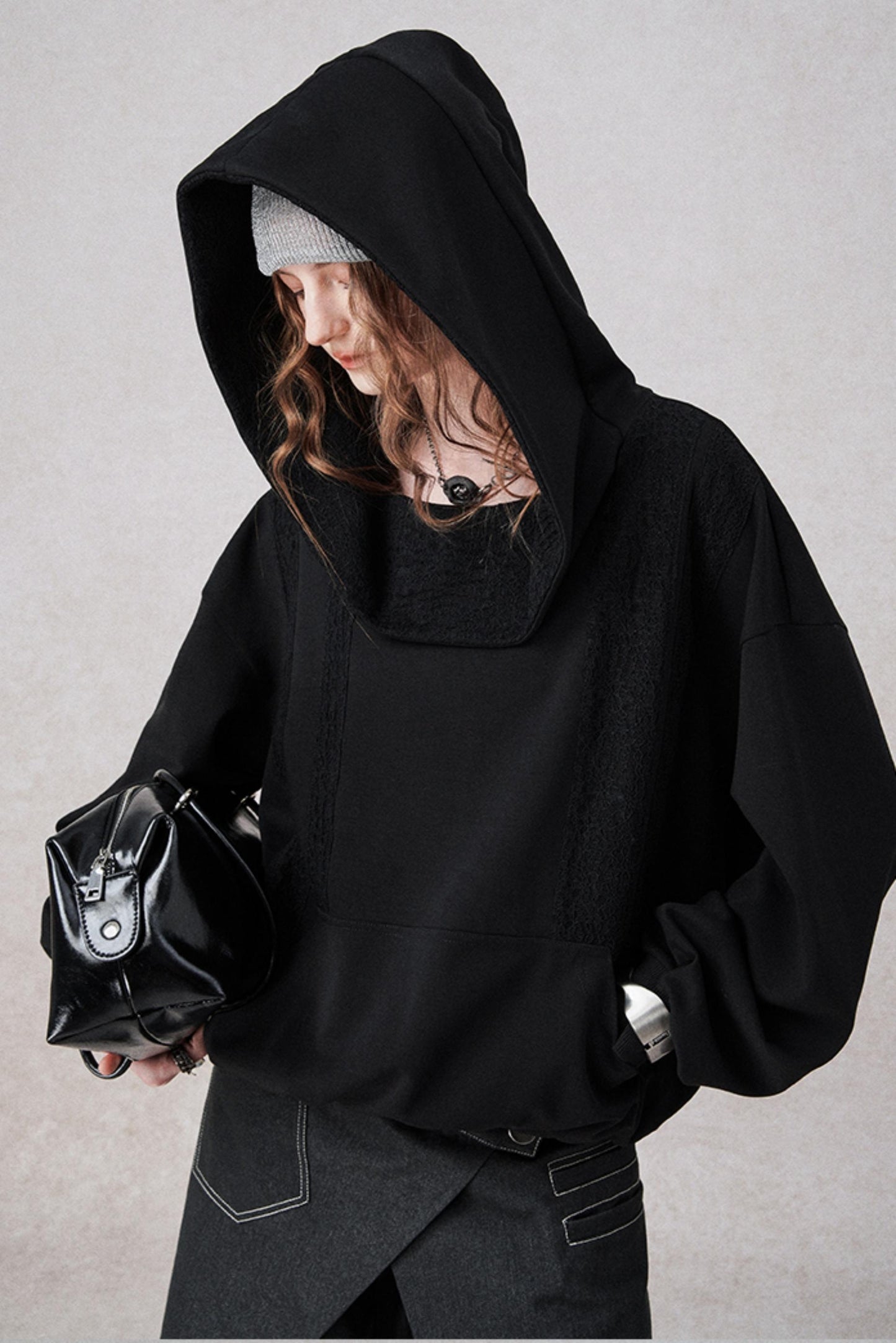 Irregular Lace Hooded  Sweater