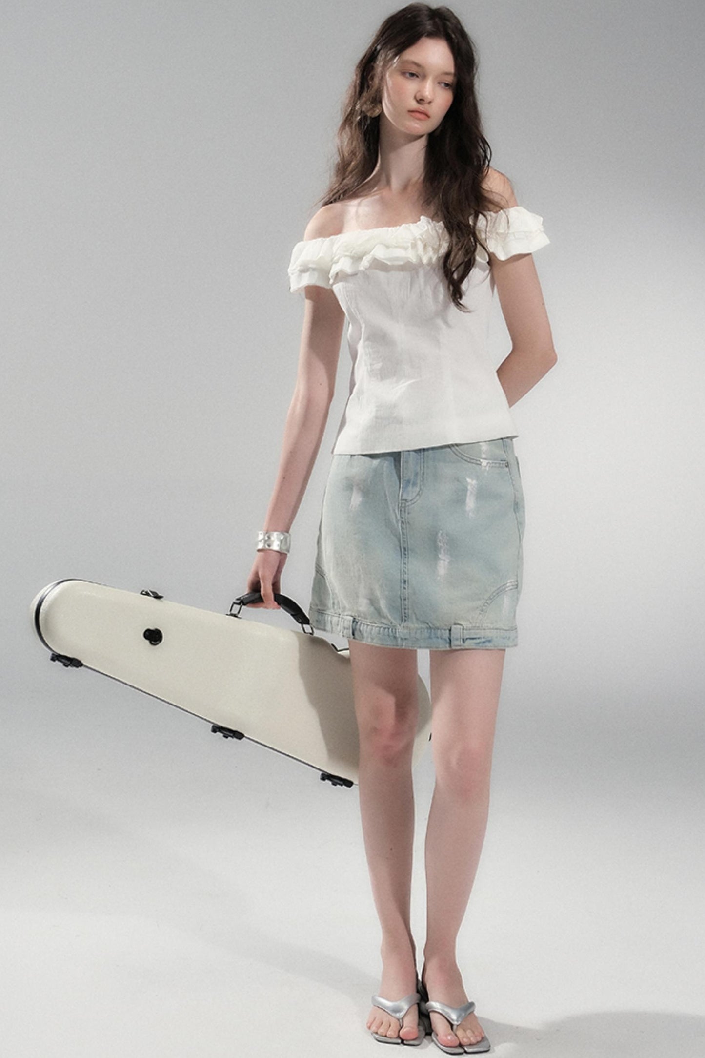 Hand-Painted Light Blue Denim Skirt