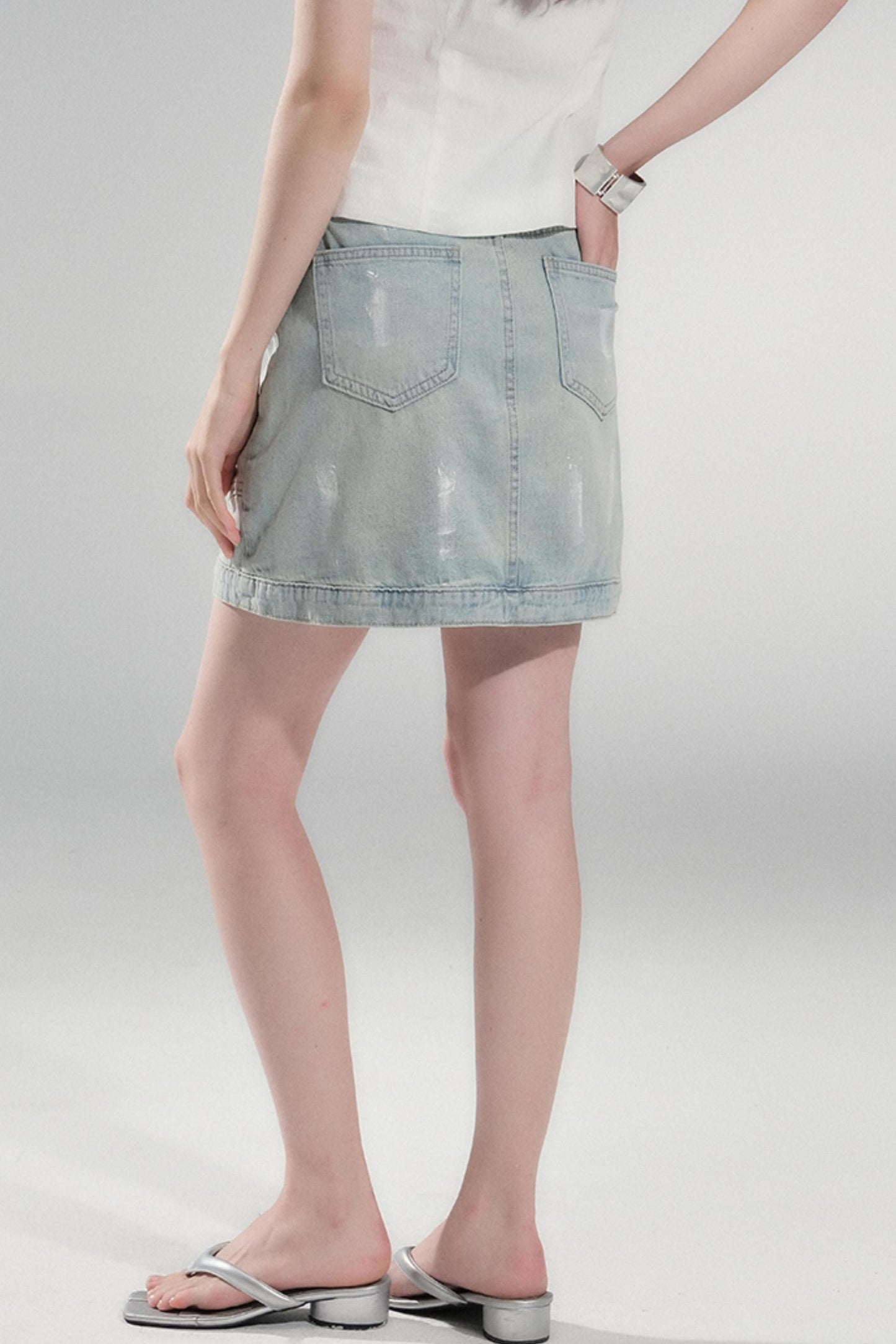 Hand-Painted Light Blue Denim Skirt