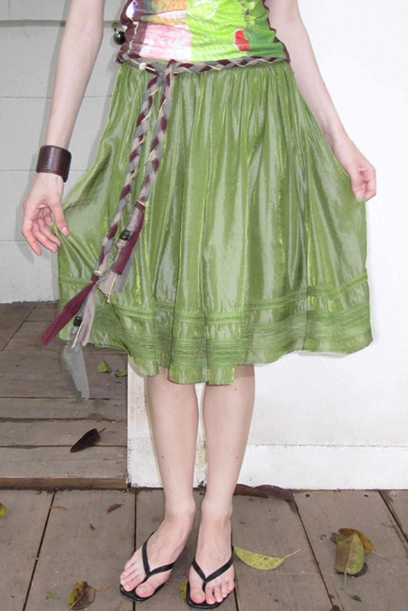 Polarized Satin Pleated Lace Panel Skirt