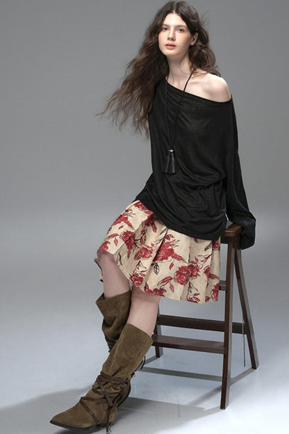 Wind Etched Flowering Pleated Skirt