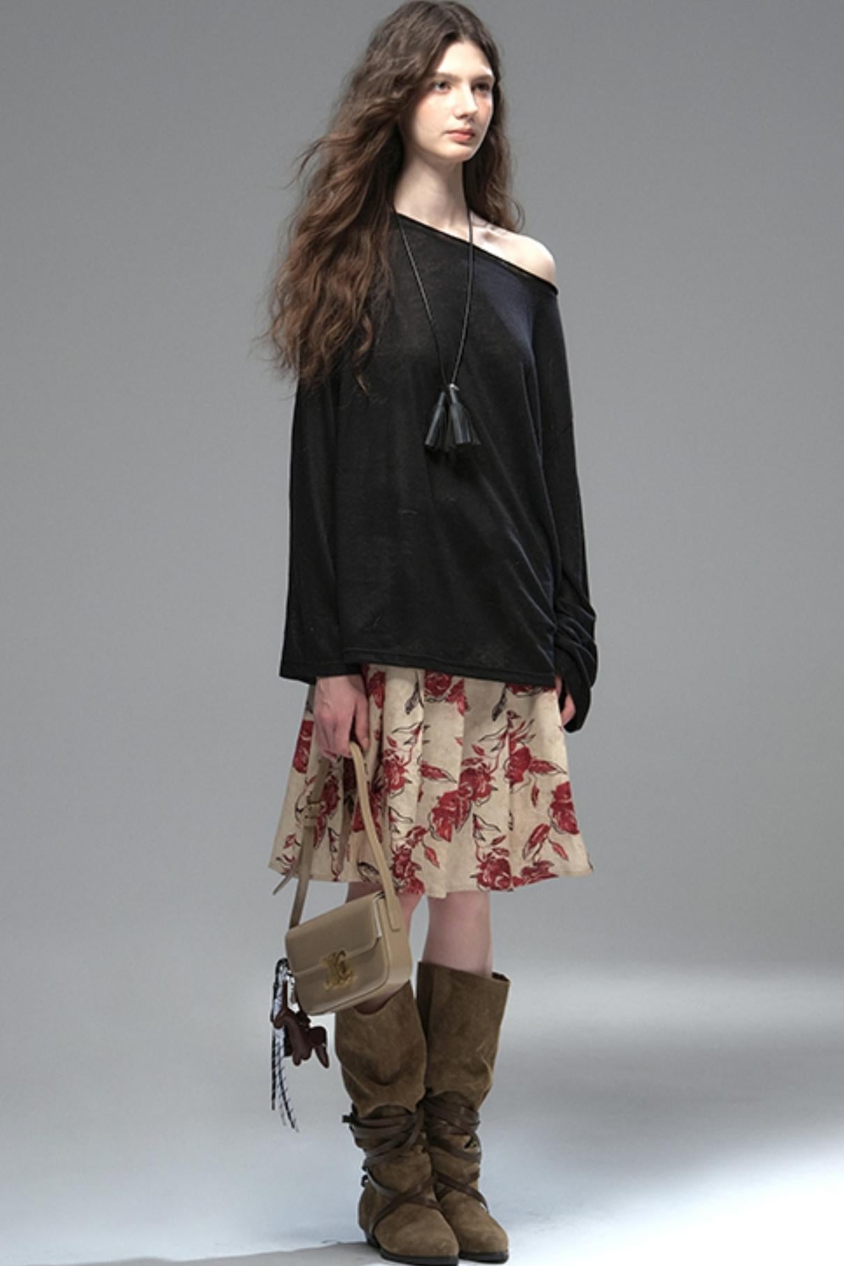 Wind Etched Flowering Pleated Skirt