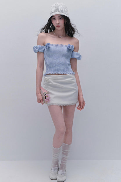 Rose One-Shoulder Bubble Sleeve Top