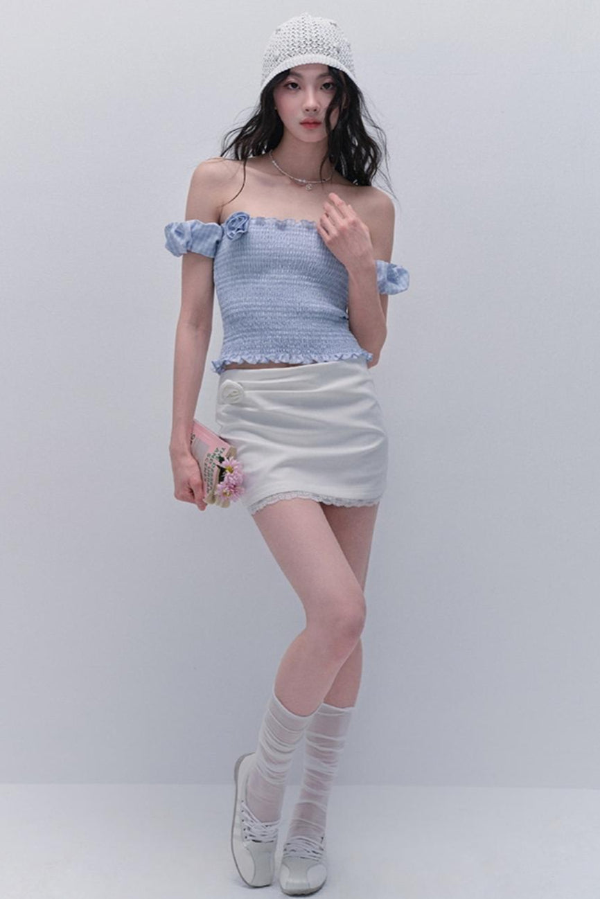 Rose One-Shoulder Bubble Sleeve Top