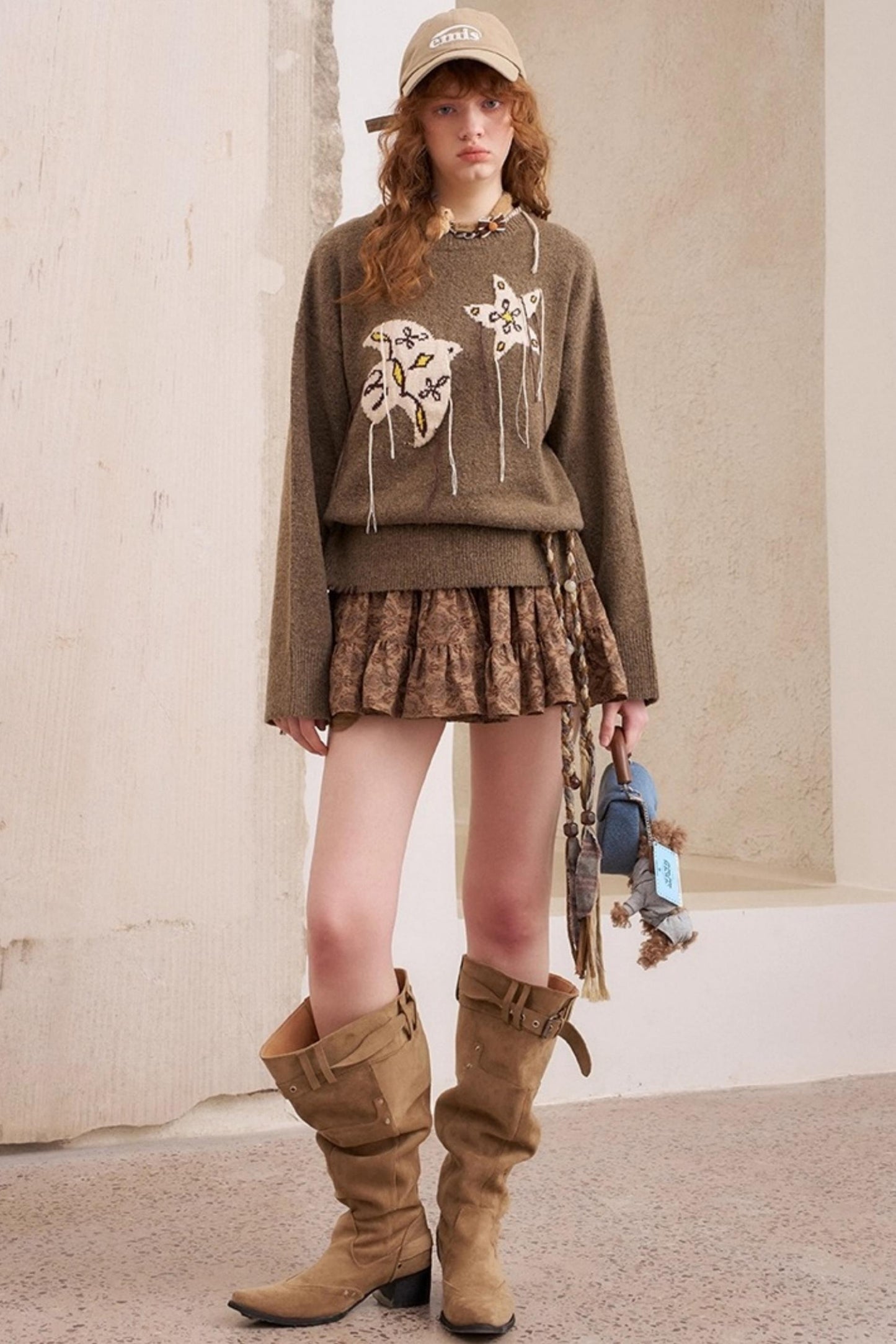 Star Fringe Long Sleeve Knit Pullover Top