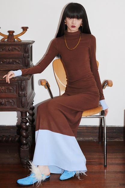 Warm Velvet Stitched Long Skirt