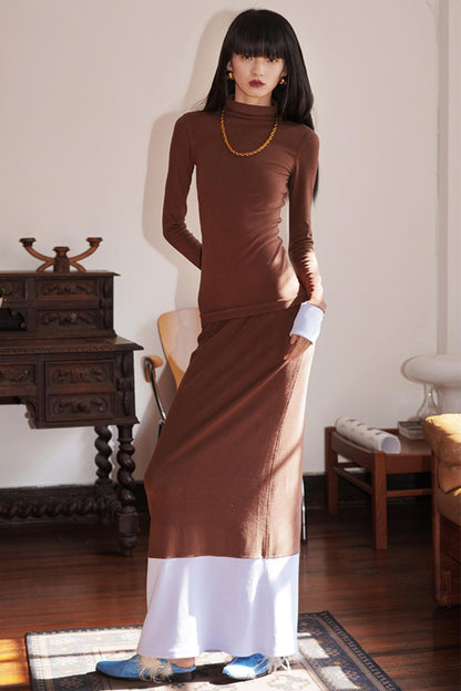 Warm Velvet Stitched Long Skirt