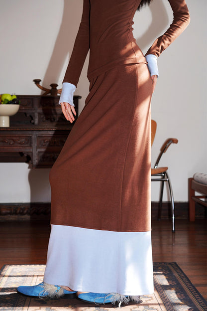 Warm Velvet Stitched Long Skirt