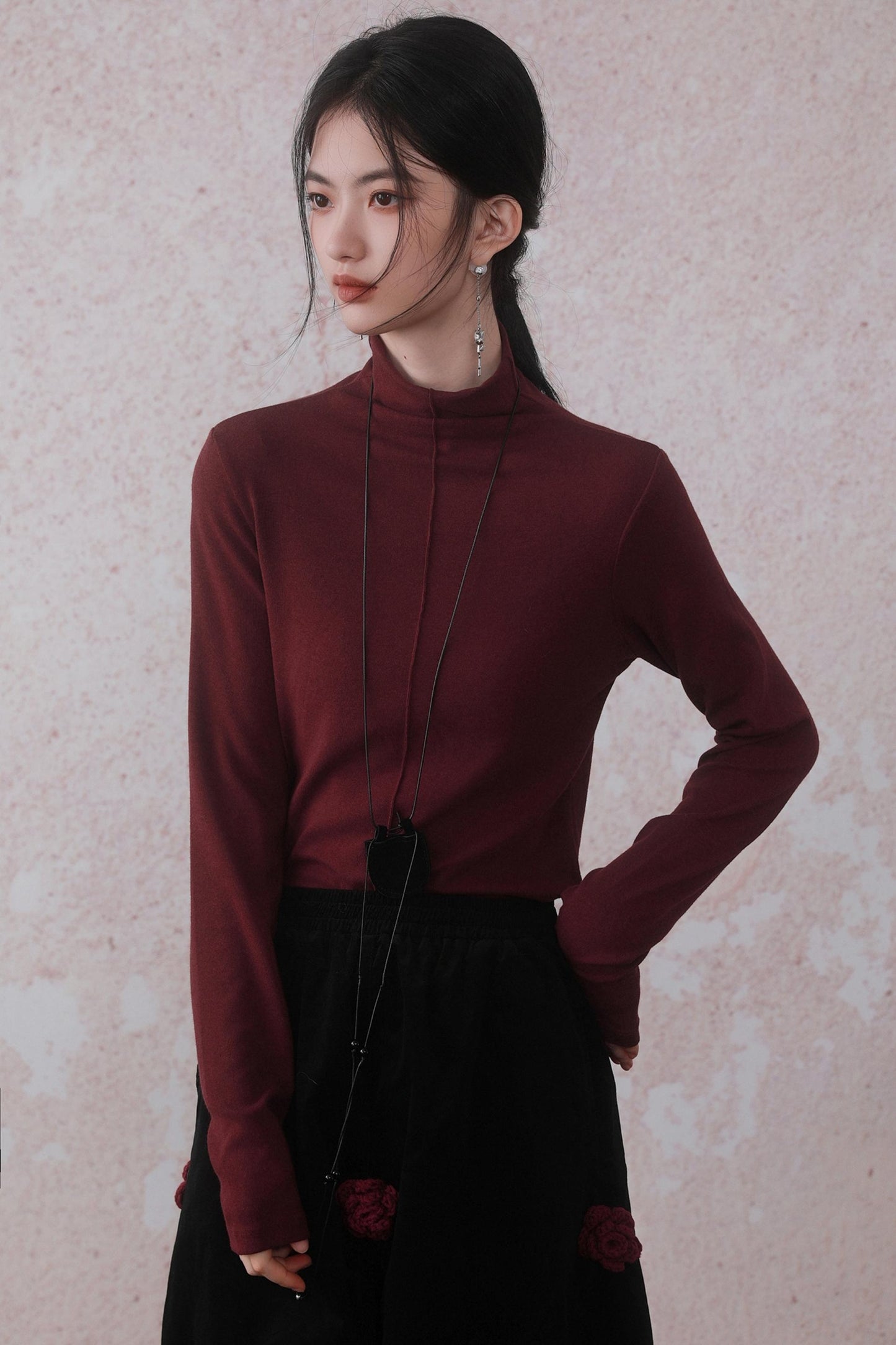 Stitched Half-Turtle Neck Top