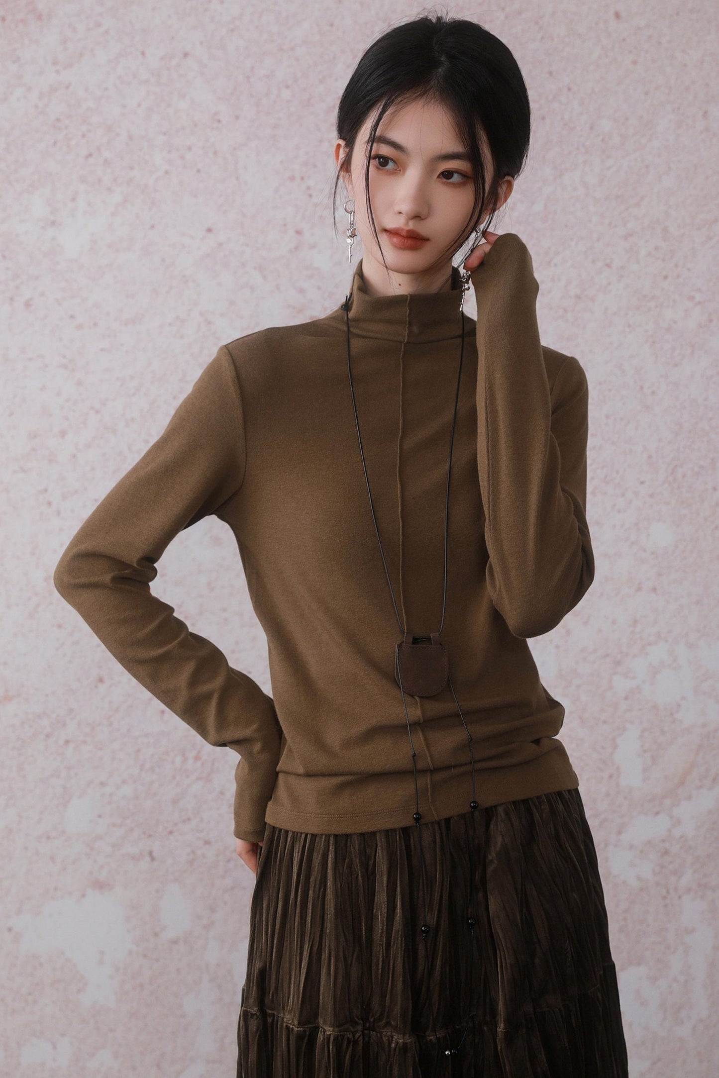 Stitched Half-Turtle Neck Top