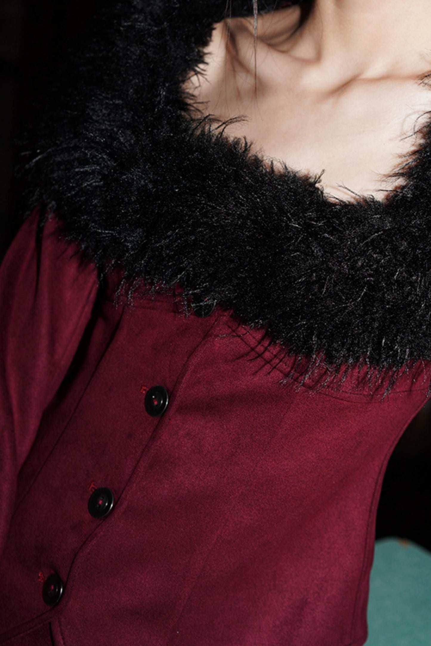 Suede Detachable Fur Collar Jacket