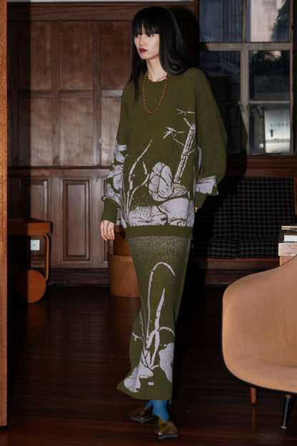 Thick Jacquard Knit Sweater Set-Up